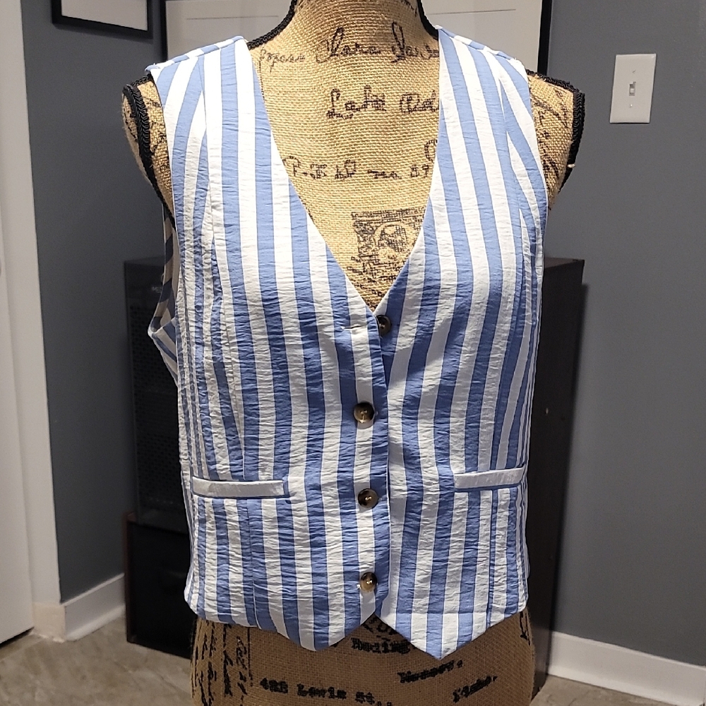 5 for $25 Blue and White Striped Womens Vest